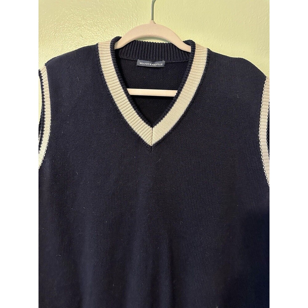 Brandy Melville V Neck Sweater Vest Navy Blue Womens One Size 23x28.5